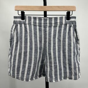 Christian Siriano New York 100% Linen Striped Shorts Medium Quiet Luxury